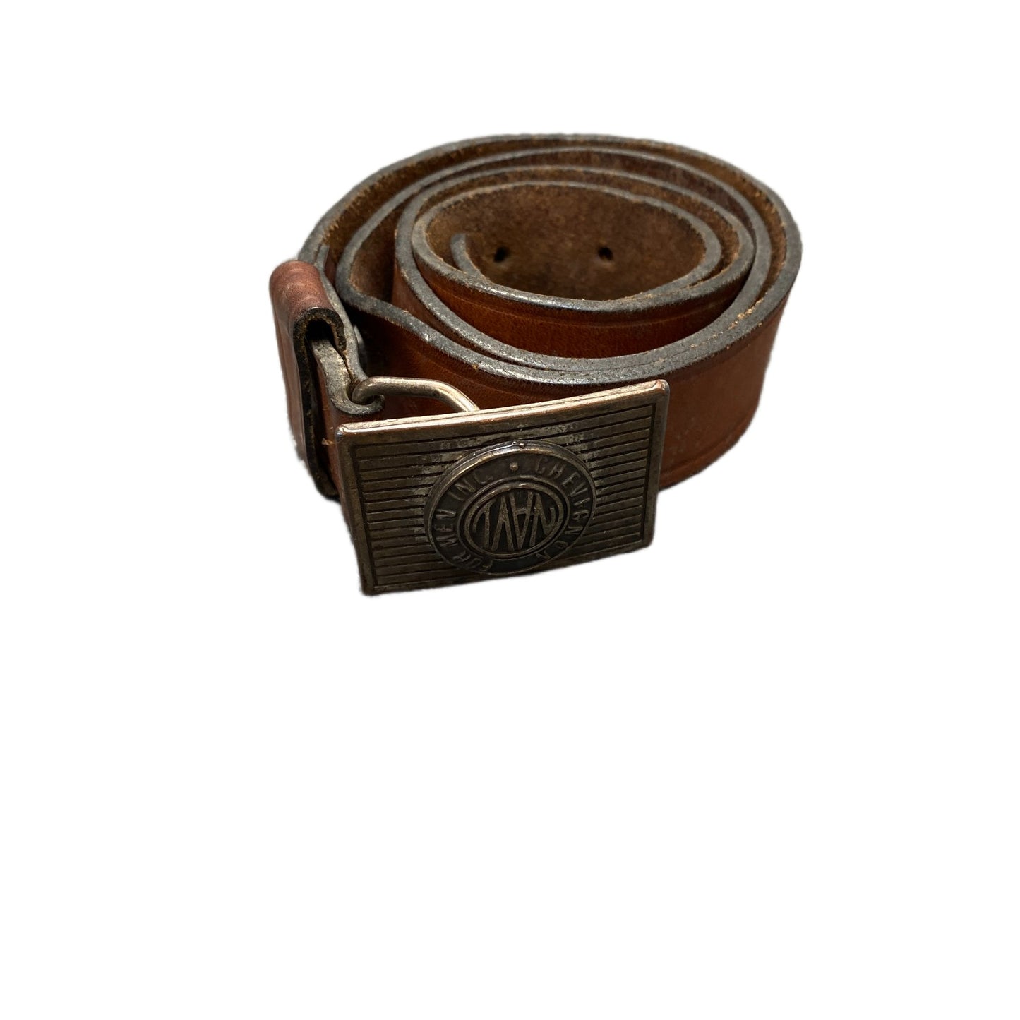Chevignon Waist Belt Mens Brown Leather Adjustable Brass Buckle 35.5 Inches