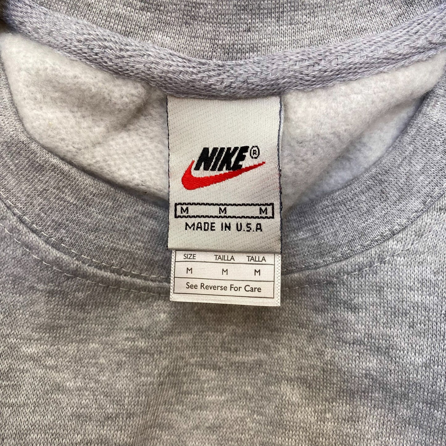 Nike Reworked Sweatshirt Mens Medium Grey Embroidered Spellout Logo Crew Neck