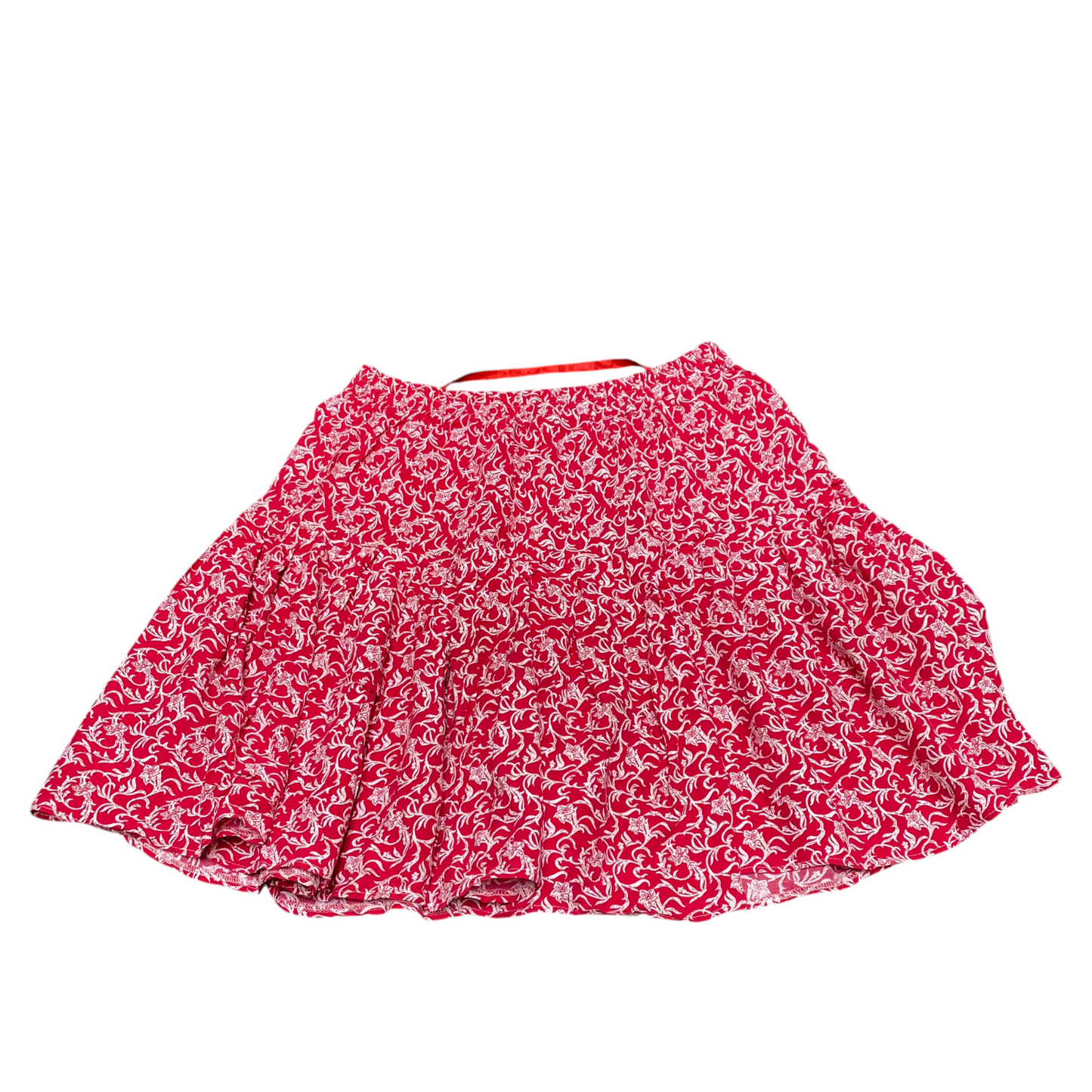 Womens Flowy Skirt M Red White Floral Print Pleated Comfortable Elastic Waist