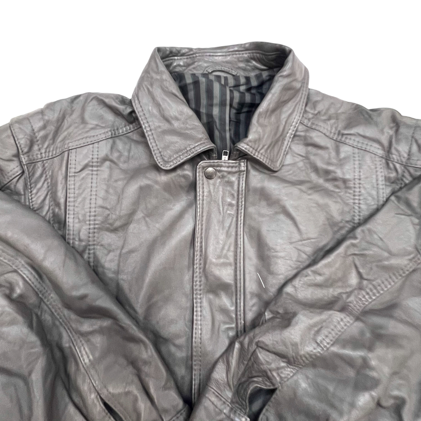 Canda Faux Leather Jacket Mens Medium Grey Lined Collared Snap Front Inside Zip