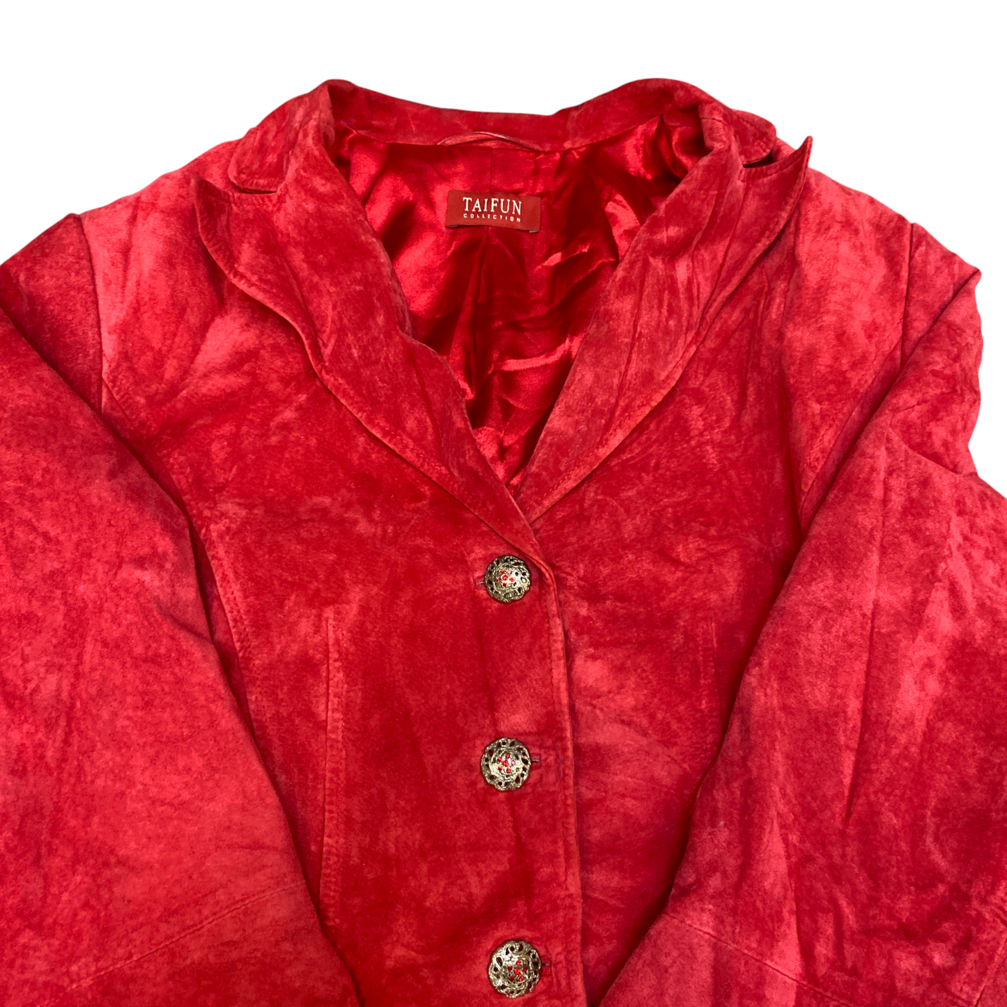 Taifun Collection Suede Leather Blazer Jacket Womens Large Red Single Breasted
