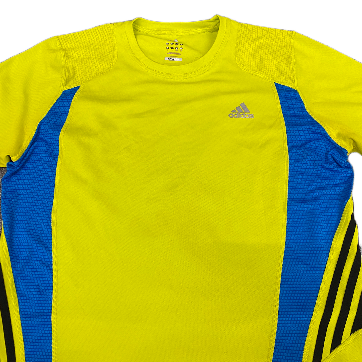 Adidas Climalite Jersey Womens L Yellow Blue Short Sleeve Crew Neck Pullover Tee