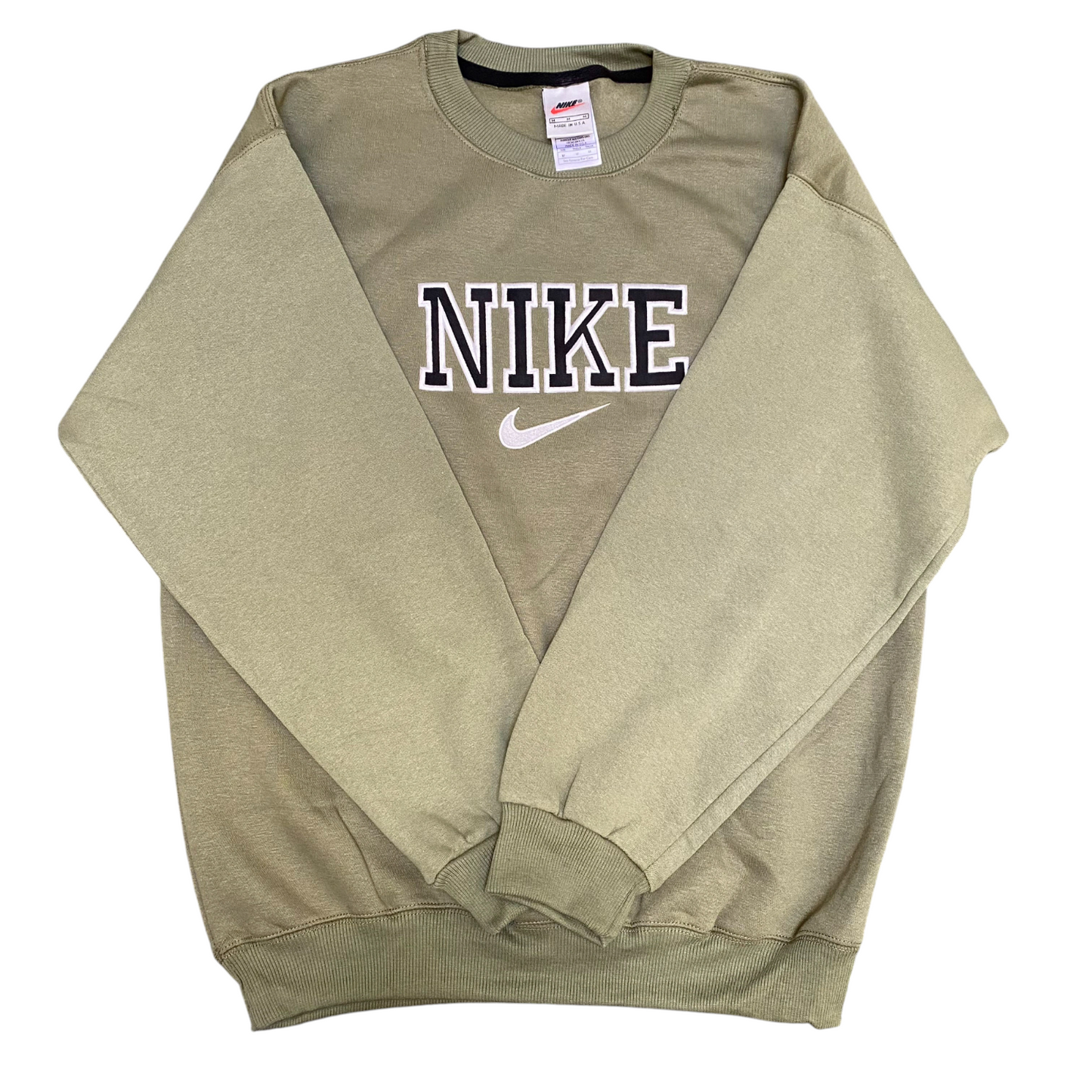 Nike Reworked Sweatshirt Mens M Green Heather Embroidered Long Sleeve Crew Neck