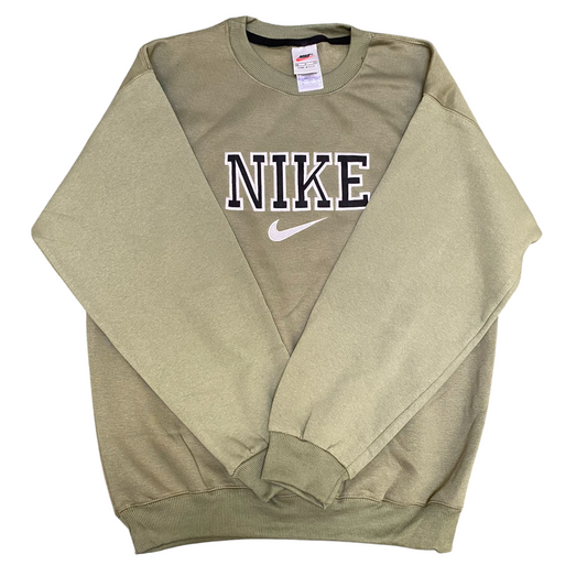 Nike Reworked Sweatshirt Mens M Green Heather Embroidered Long Sleeve Crew Neck