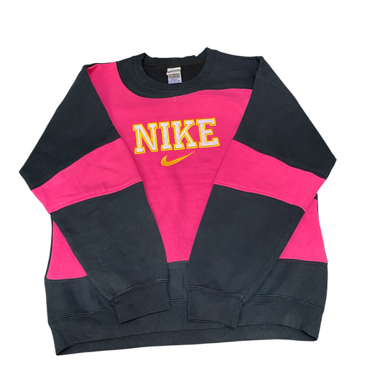 Nike Reworked Sweatshirt Mens L Pink Black Embroidered Spellout Logo Vintage Y2K