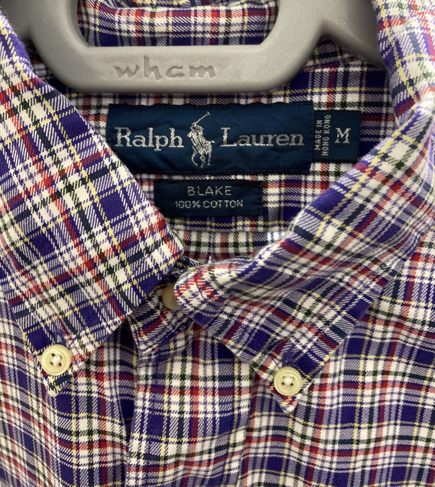 Ralph Lauren Shirt Men Medium Purple Plaid Blake Cotton Small Red Polo Pony Logo