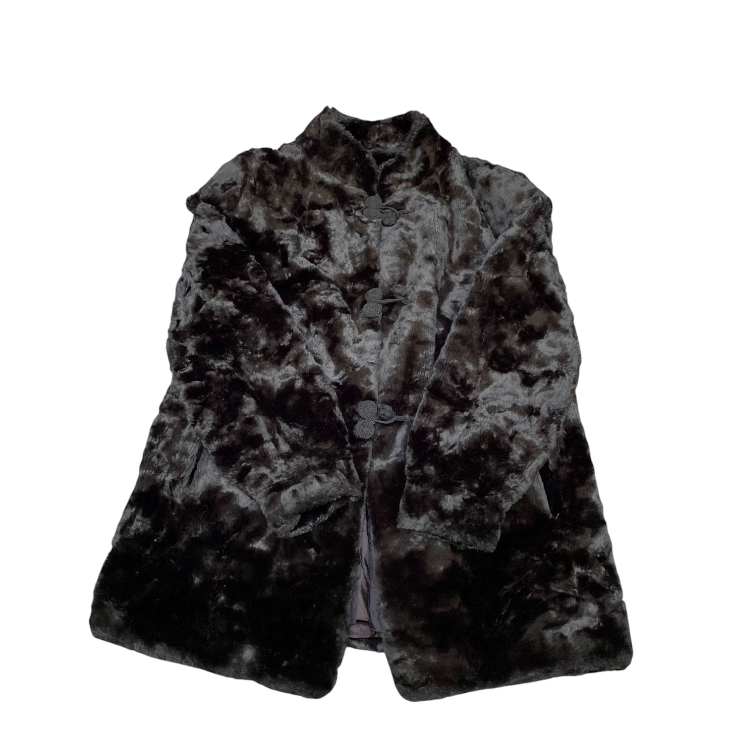 Women Faux Fur Jacket Medium Black Lined Soft Plush Long Sleeve Hook & Eye Front