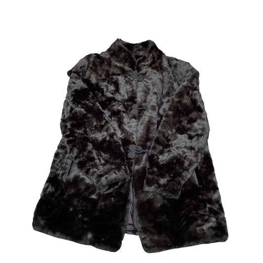 Women Faux Fur Jacket Medium Black Lined Soft Plush Long Sleeve Hook & Eye Front