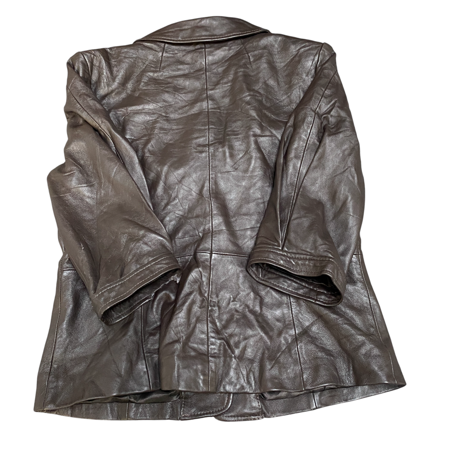 Terry Lewis Genuine Leather Blazer Jacket Womens XS Brown Lined Single Breasted