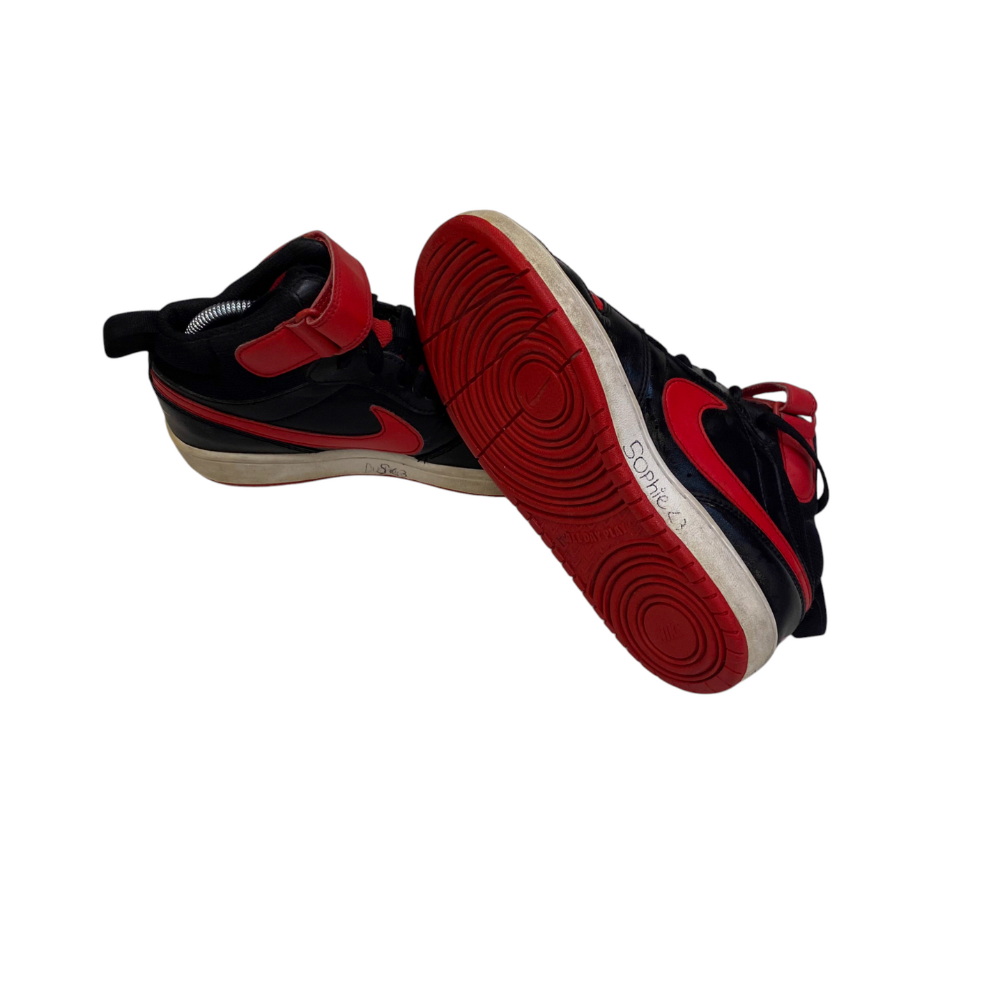 Nike Court Borough Mid 2 Basketball Sneakers Boys UK Sz 4.5 Black Red University