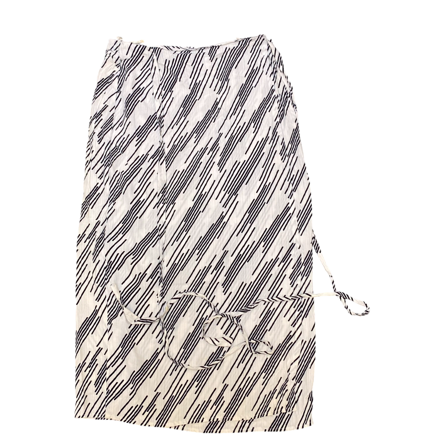 Women's Maxi Skirt XL White Black Geo Print Knee Length Back Zip Tie Waisted