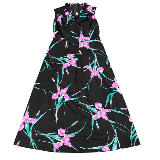 Long Maxi Dress Womens M Black Floral Ruffle Detail V-Neck Sleeveless Pullover