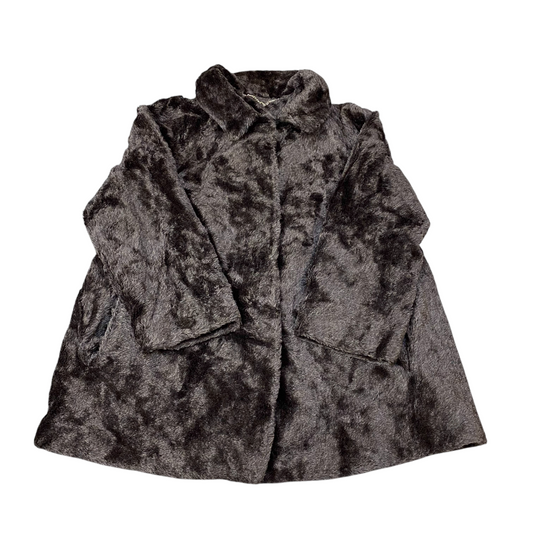 Peter Hahn Faux Fur Coat Womens Medium Black Long Sleeve Collared Button Front