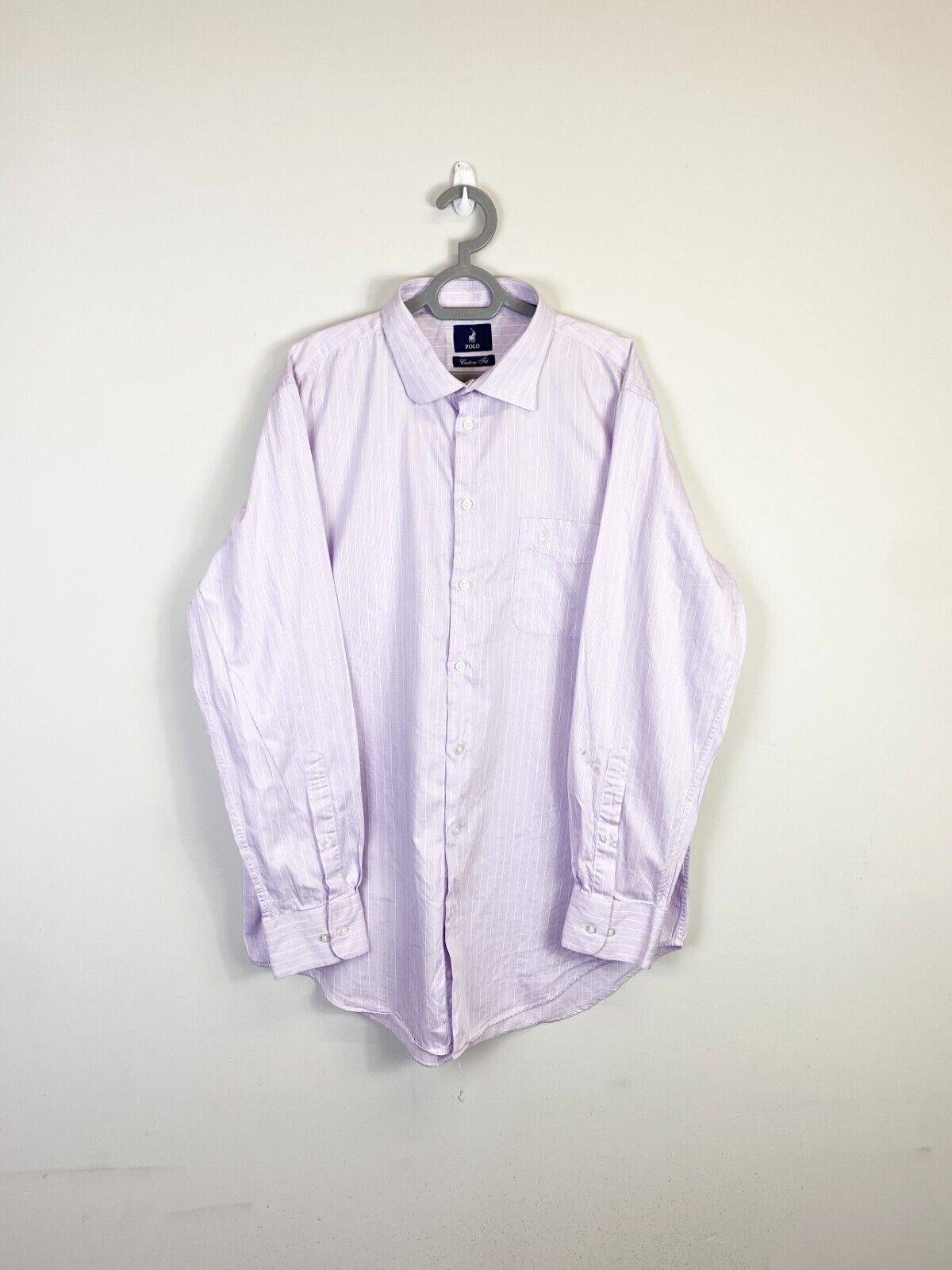 Ralph Lauren Shirt Mens XL Purple Striped Custom Fit Small White Polo Pony Logo