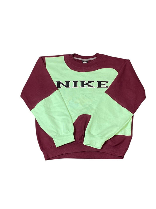 Nike Reworked Sweatshirt Mens Medium Red Green Spellout Logo Crew Neck Vtg Y2K