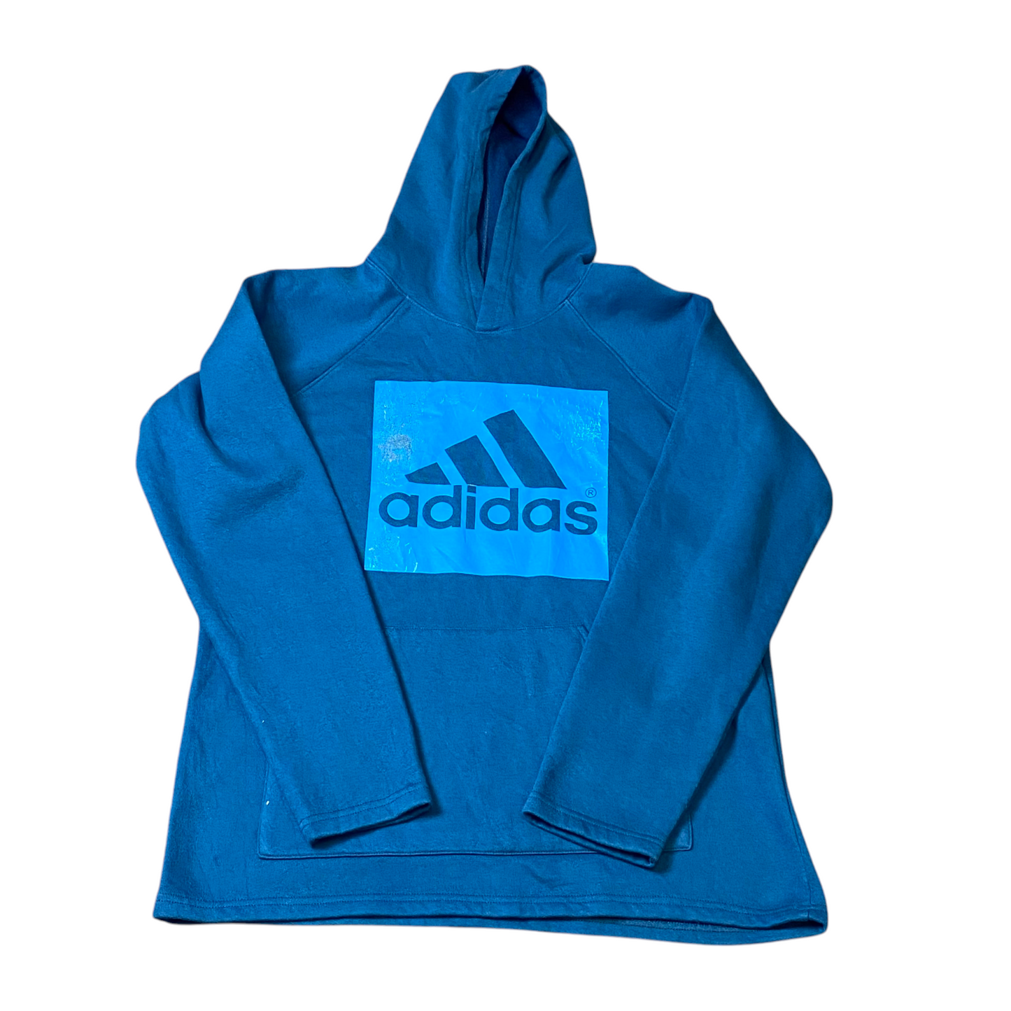 adidas Hoodie Womens MD Blue Fleece Lined 3 Stripes Panel Logo Vintage Pullover