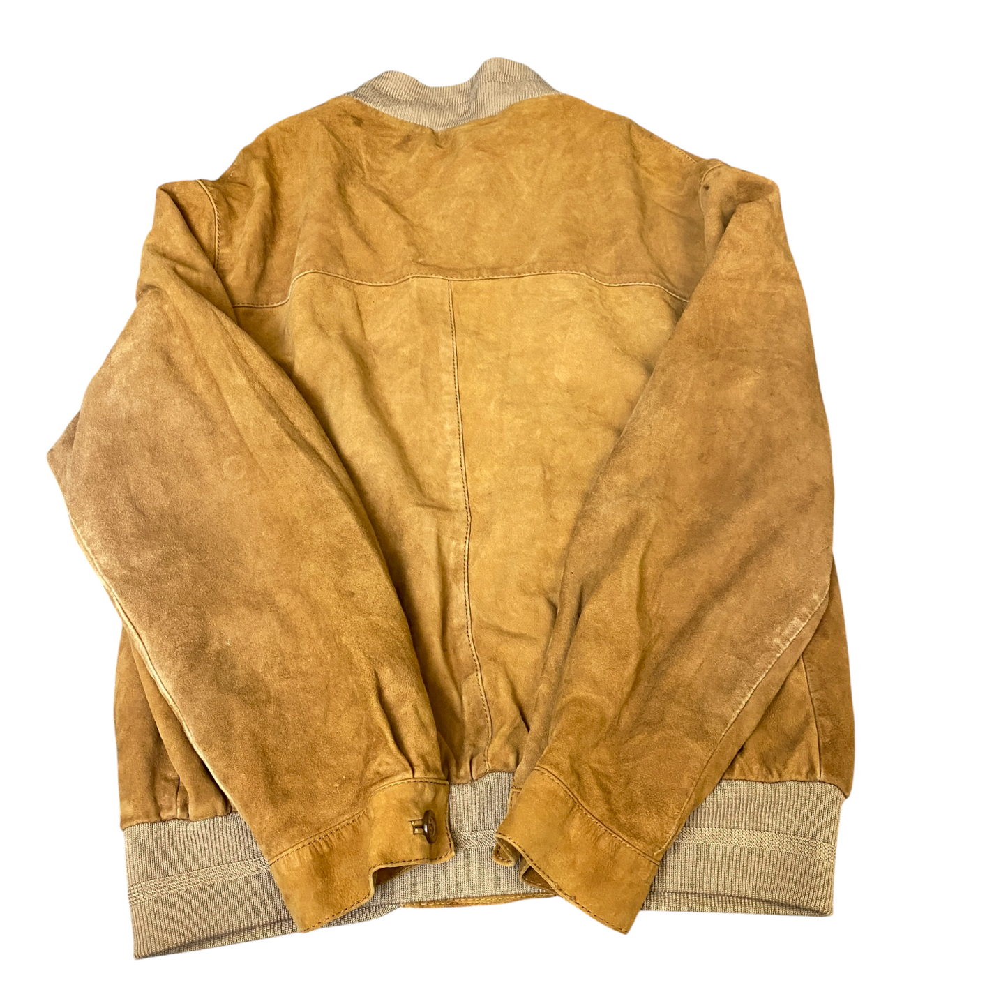 Mens Suede Leather Bomber Jacket Large Brown Lined Long Sleeve Button Front