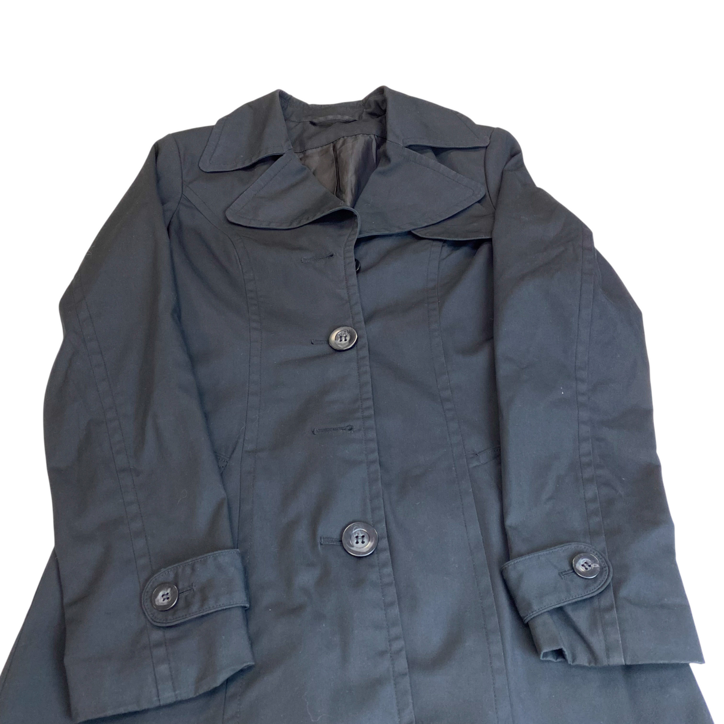 Trench Coat Womens S Black Lined Long Sleeve Collared Button Front Outdoor