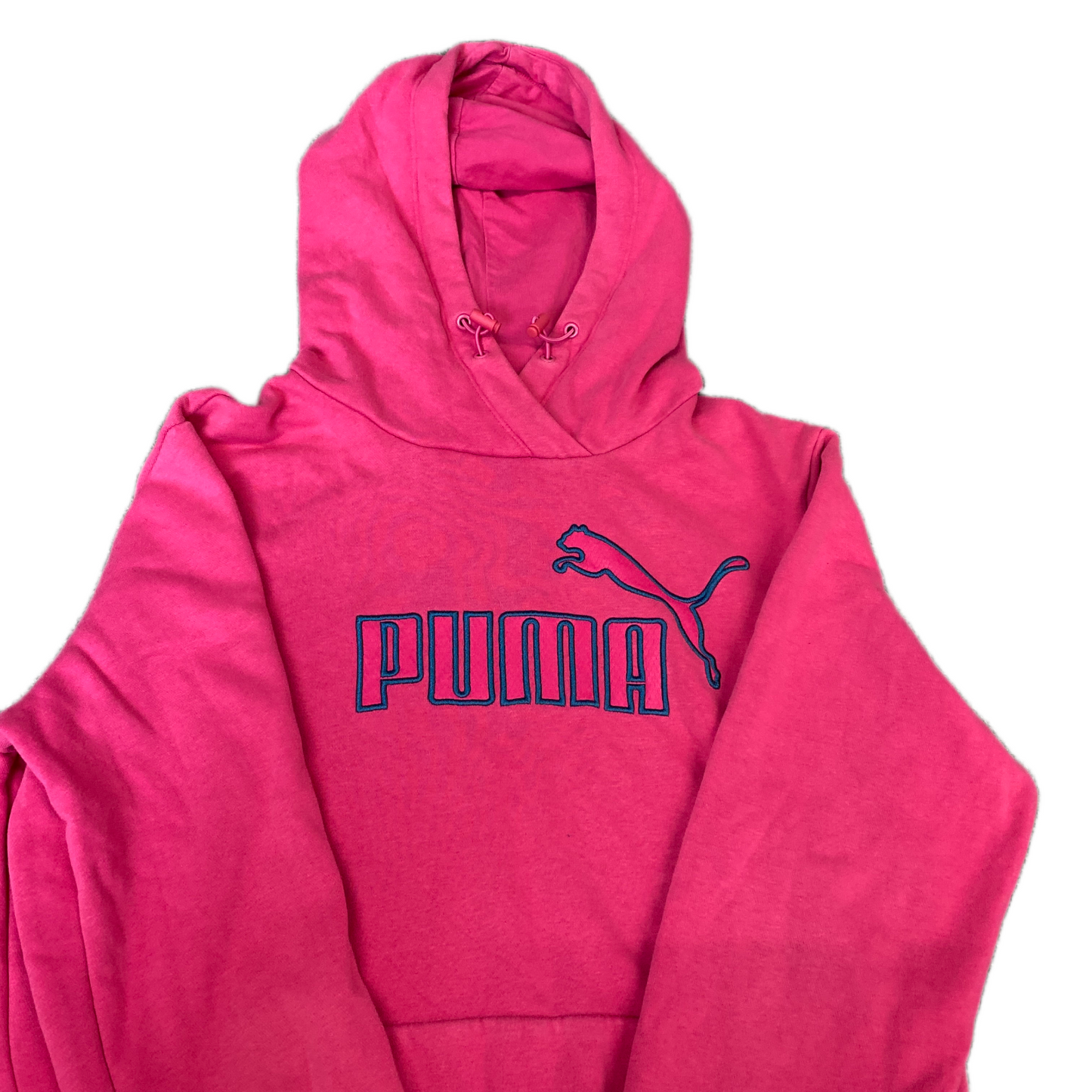 PUMA Hoodie Womens Medium Vibrant Pink Embroidered Logo Long Sleeve Pullover