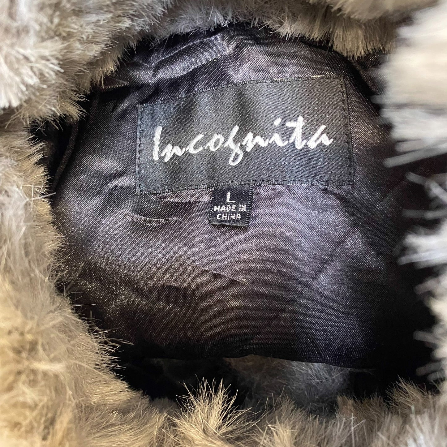 Incognita Faux Fur Jacket Womens Large Grey Dip Dye Lined Long Sleeve Open Front