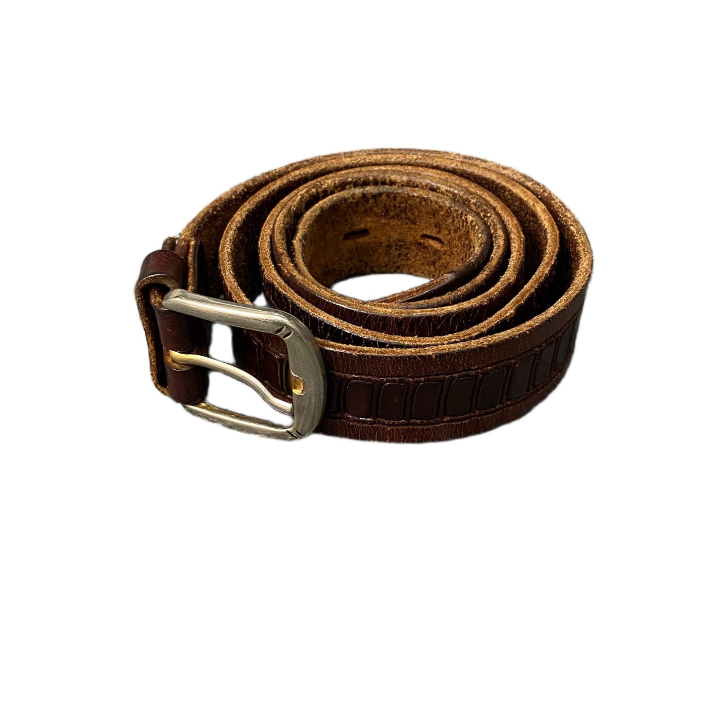 Waist Belt Mens Brown Embossed Leather Adjustable Silver Pin Buckle 40.5 Inches