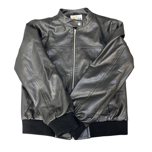 Authentic Style Leather Biker Jacket Womens Large Lined Black Long Sleeve Zip Up