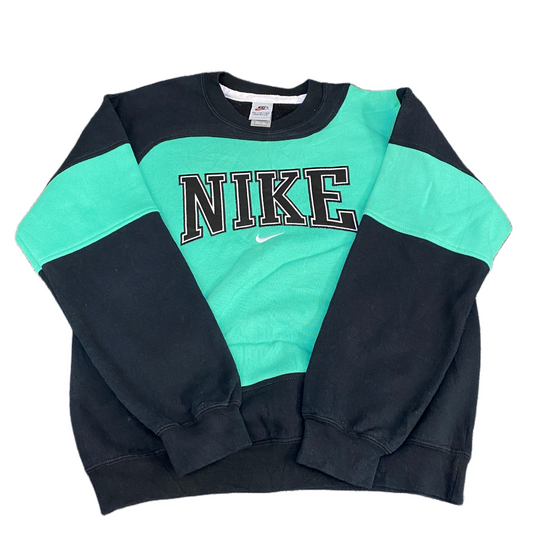 Nike Reworked Sweatshirt Men M Green Black Embroidered Spellout Logo Vintage Y2K