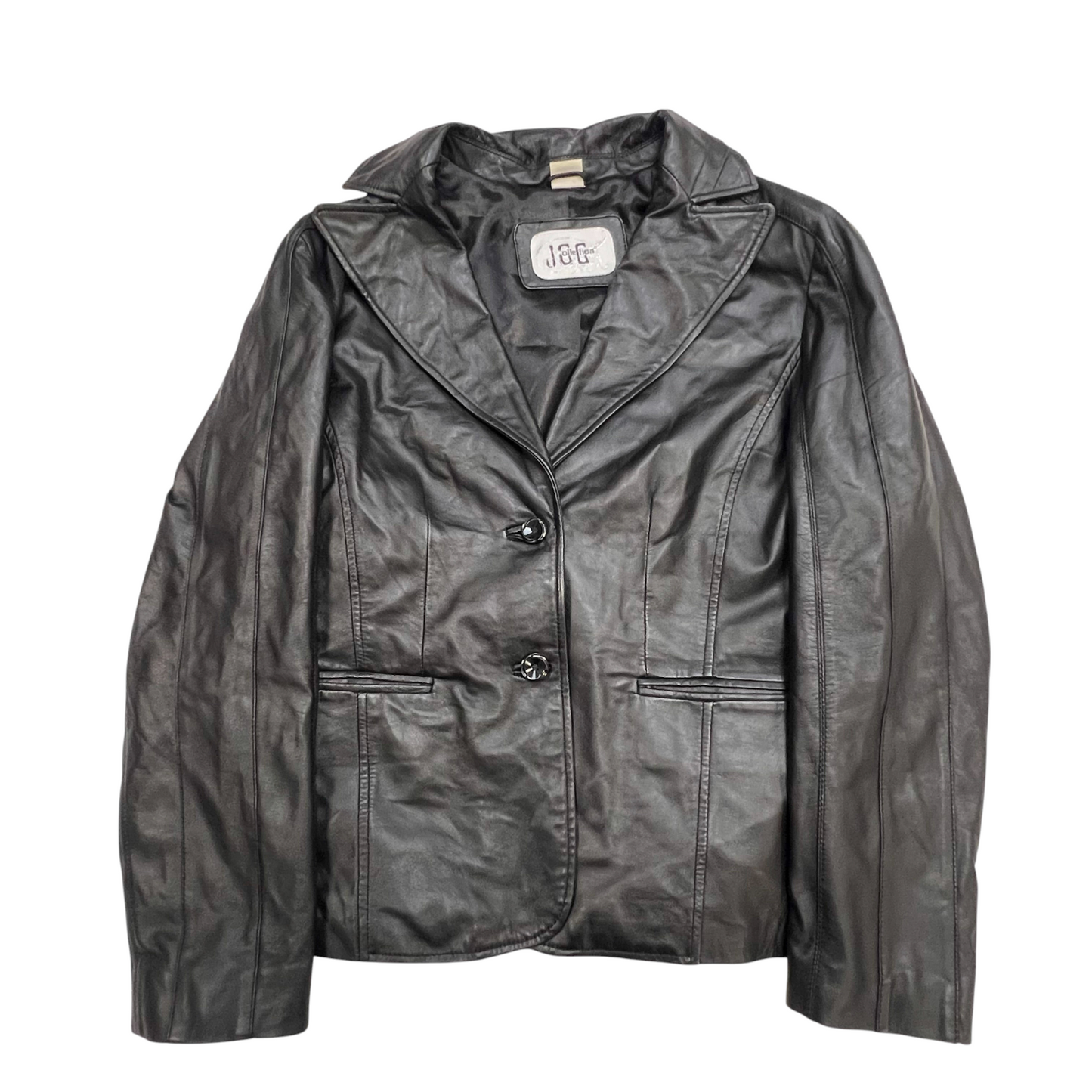 JC Collection Faux Leather Jacket Womens M Black Lined Single Breasted 2 Button