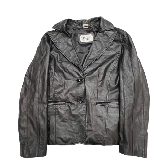 JC Collection Faux Leather Jacket Womens M Black Lined Single Breasted 2 Button