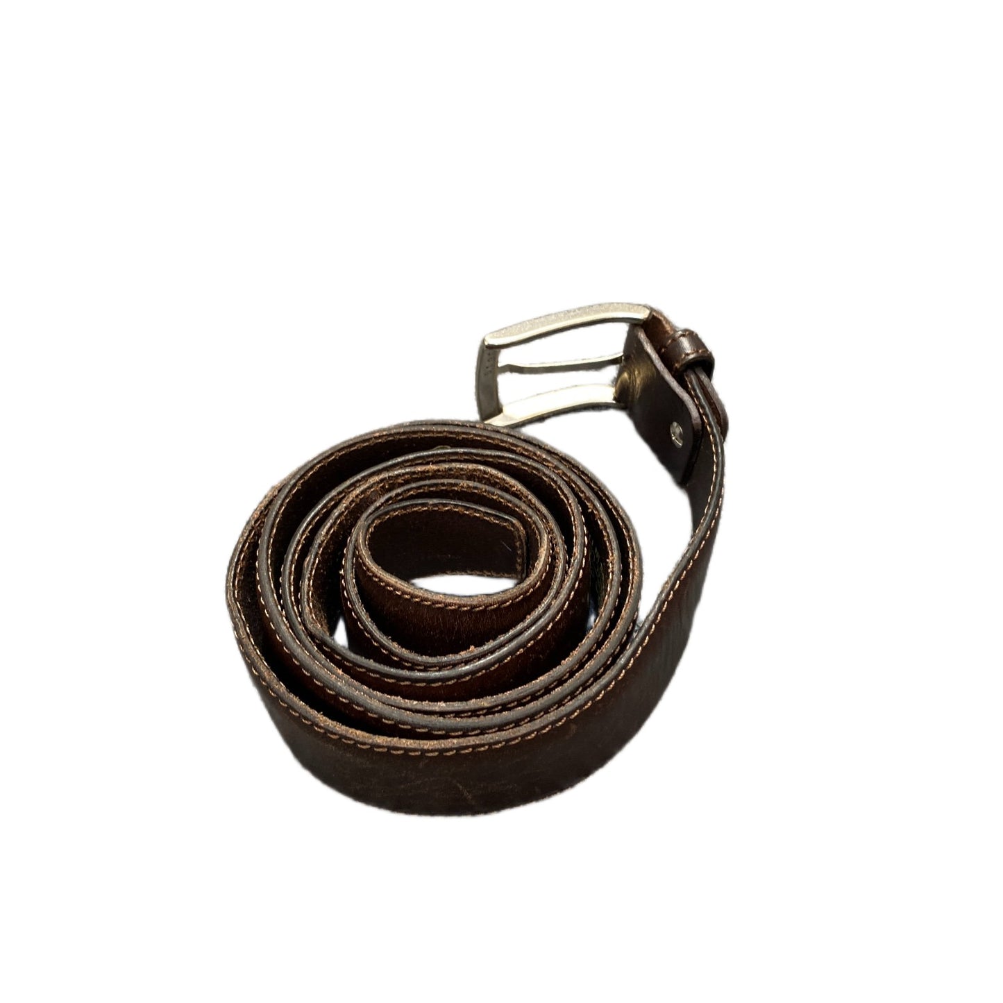 Vero Cuoio Waist Belt Men Brown Leather Adjustable Silver Pin Buckle 53 Inches