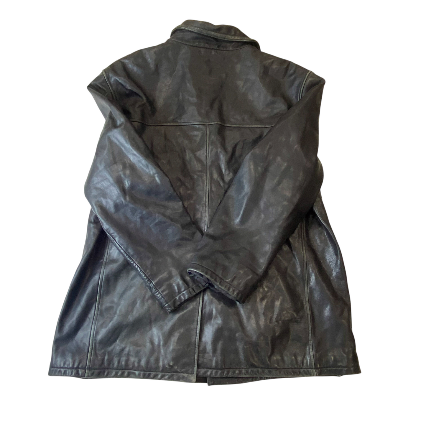 Guess Faux Leather Jacket Men Medium Black Long Sleeve Notch Collar Button Front