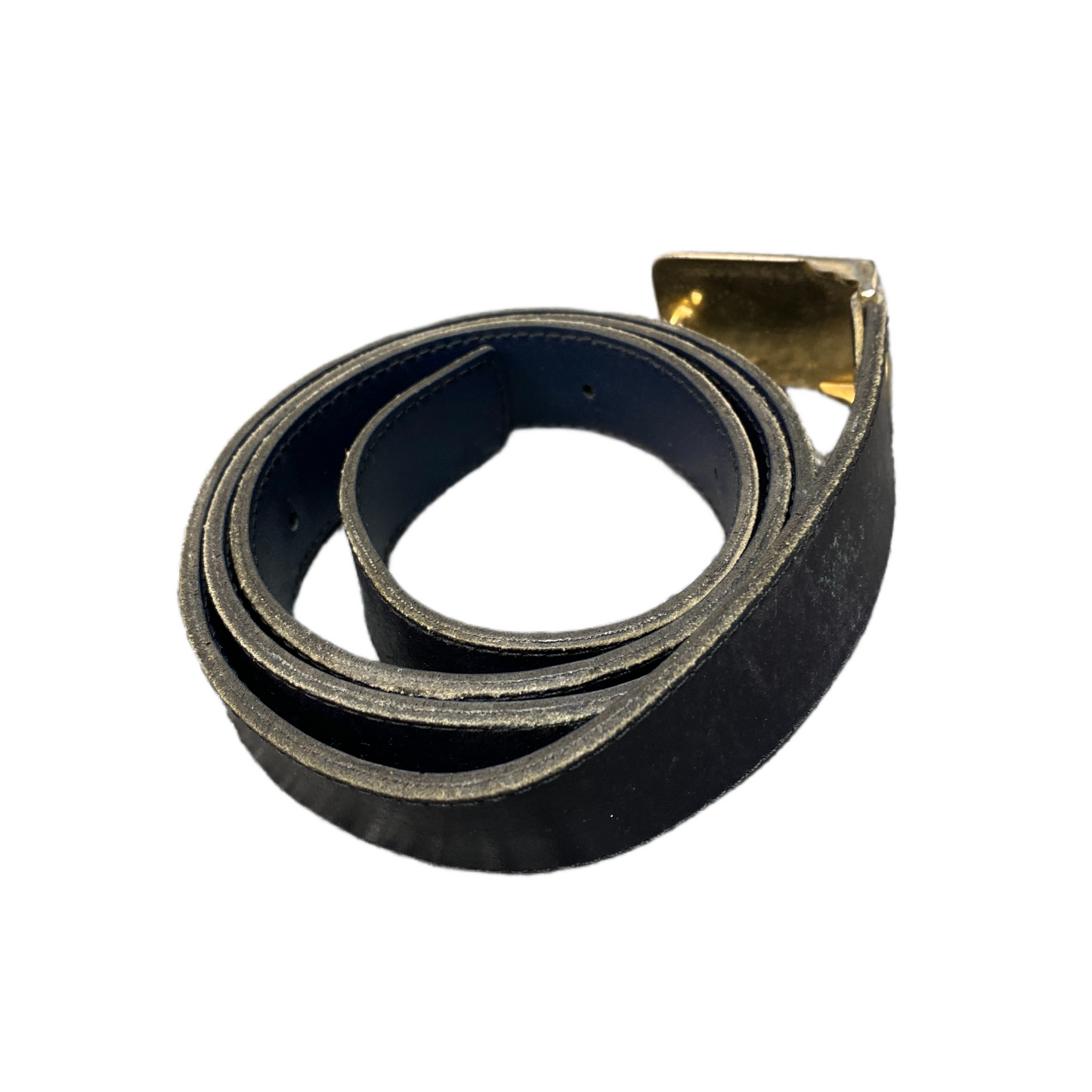 Lacoste Waist Belt Men Black Leather Adjustable Gold Tone Pin Buckle 39.5 inches