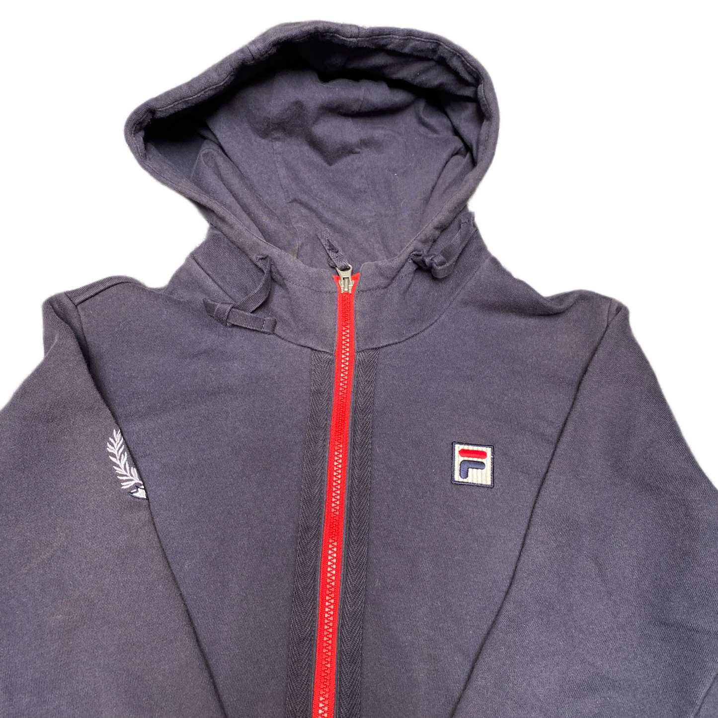 FILA Hoodie Womens Medium Black Fleece Lined Embroidered Patch Logo Full Zip