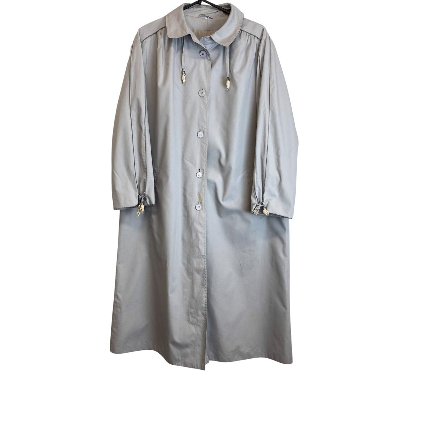 Trench Coat Womens L Grey Long Sleeve Collared Button Front Casual Outdoor