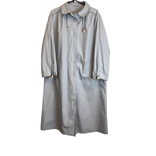Trench Coat Womens L Grey Long Sleeve Collared Button Front Casual Outdoor