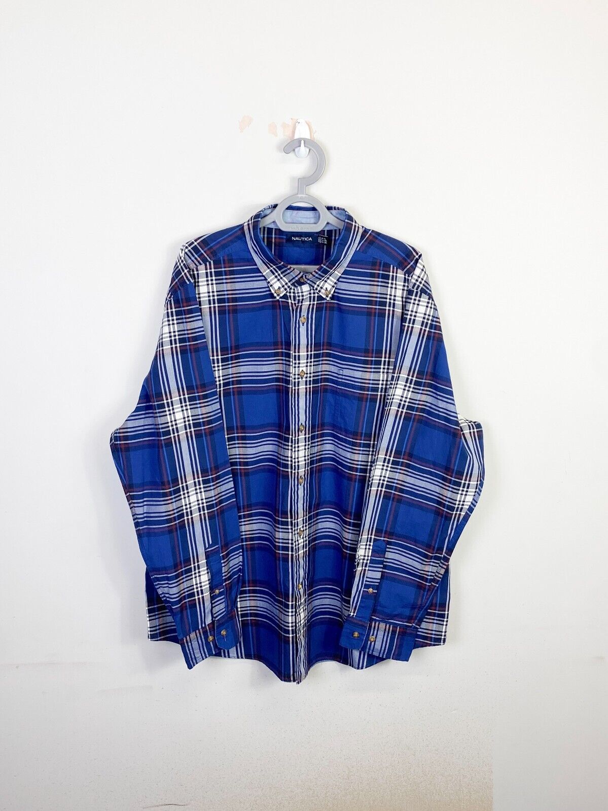 Nautica Shirt Mens XL Blue Plaid Casual Long Sleeve Pocket Collared Button Down