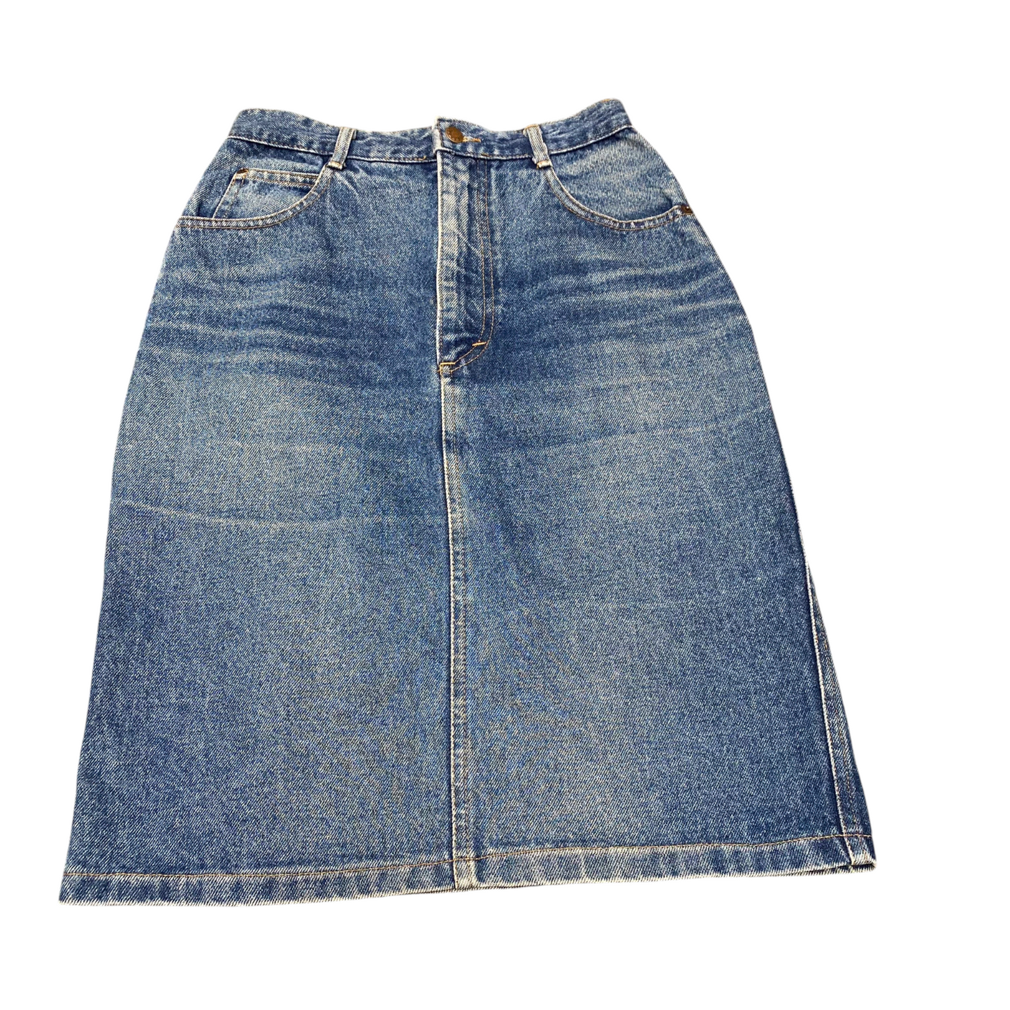 JouJou Denim Straight Skirt Womens M Blue Medium Wash Pockets Flat Front Outdoor
