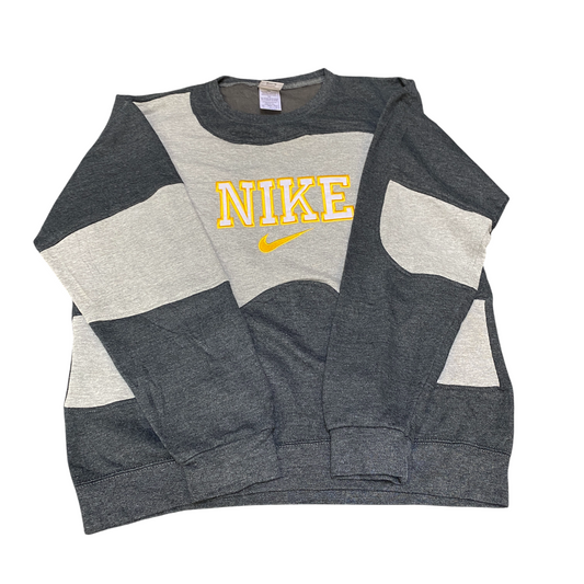 Nike Reworked Sweatshirt Mens M Black Grey Embroidered Spellout Logo Vintage Y2K