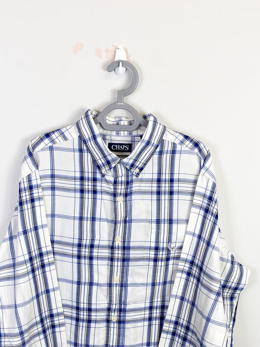 Chaps Shirt Mens XL White Striped Easy Care Twill Pocket Collared Button Down