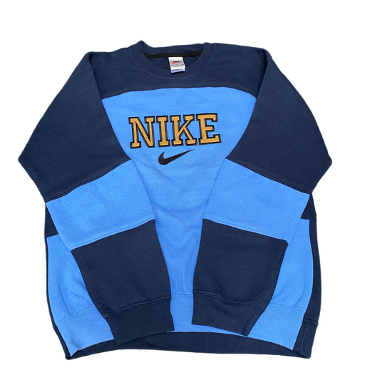 Nike Reworked Sweatshirt Mens M Navy Blue Embroidered Spellout Logo Vintage Y2K