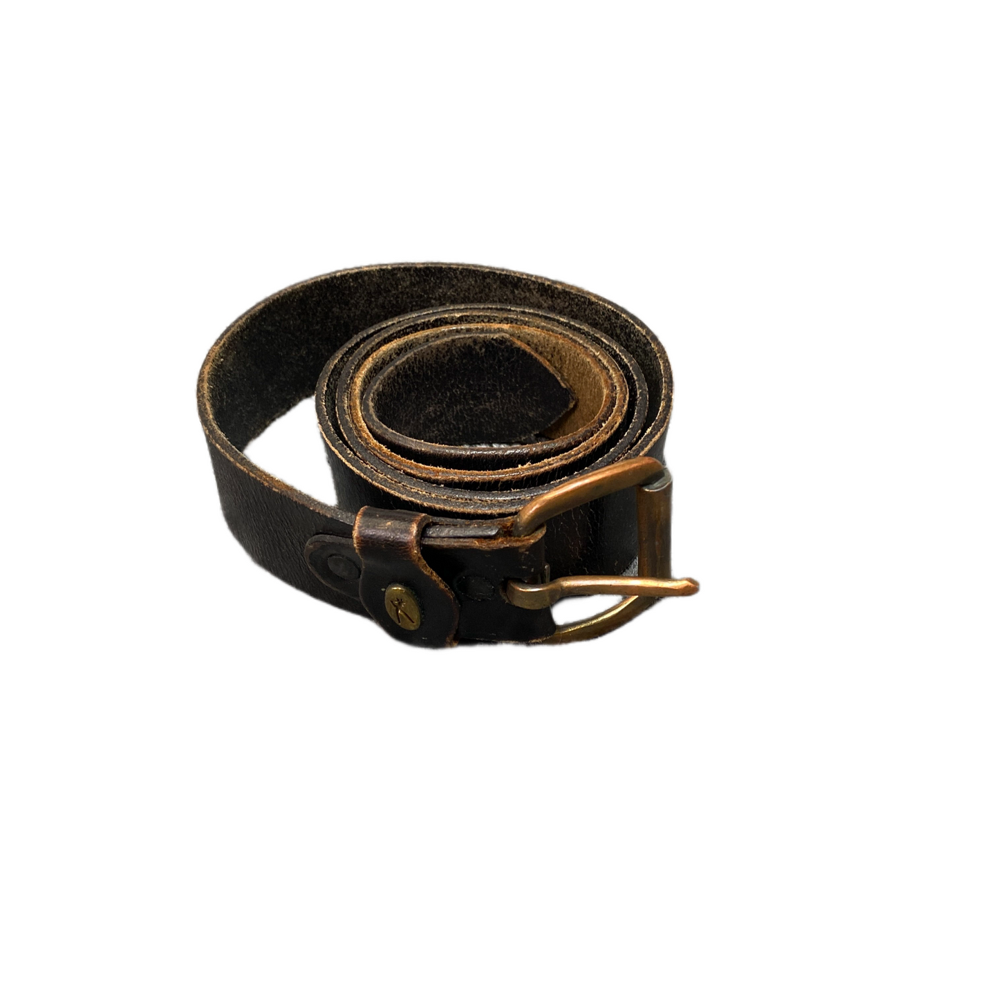 Waist Belt Mens Black Leather Adjustable Brass Pin Buckle 44 inches