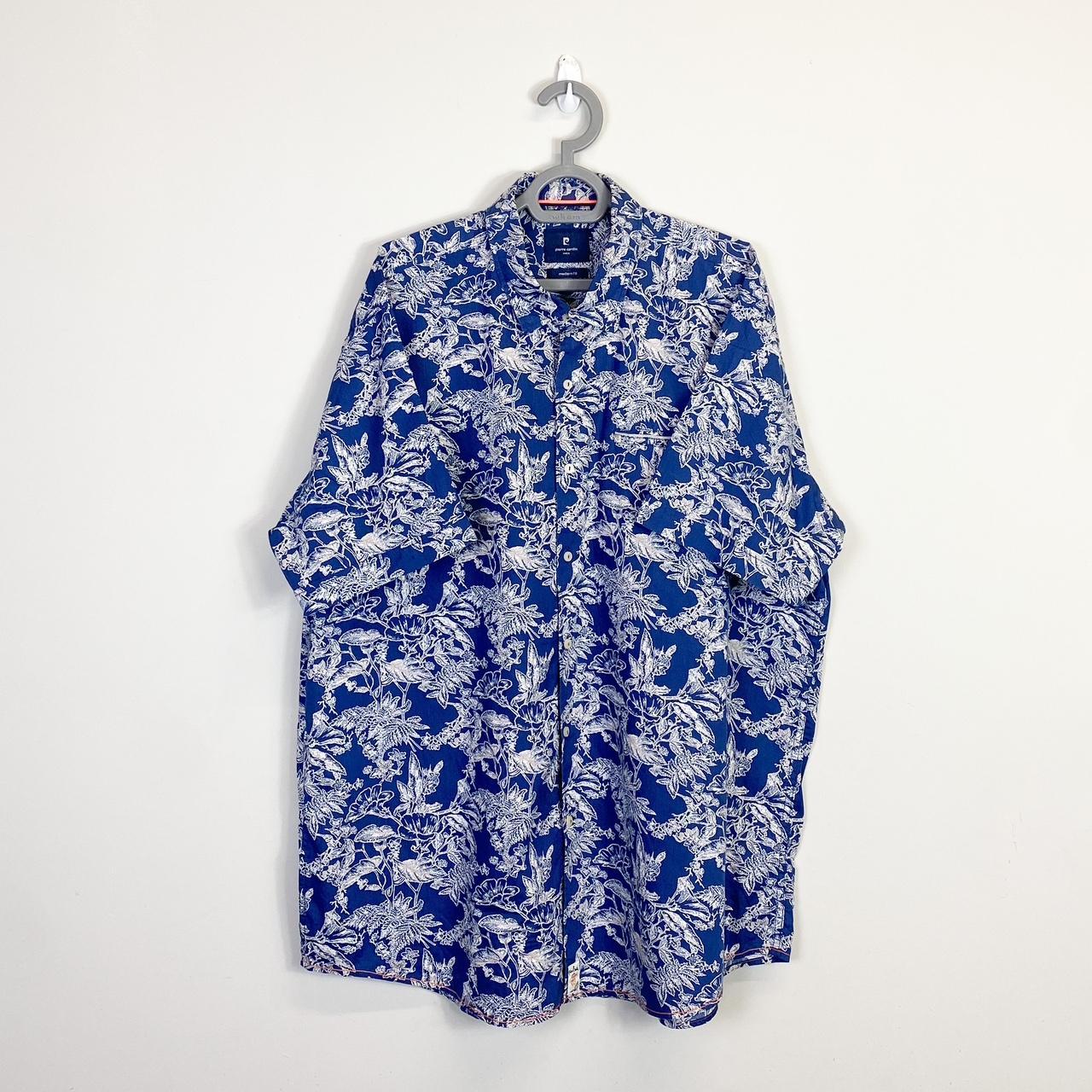 Pierre Cardin Short Sleeve Shirt Mens XL Blue Floral Collared Button Down Modern Fit