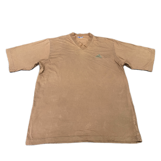Adidas T-Shirt Mens M Brown Graphic Logo Short Sleeve V-Neck Pullover Summer Tee