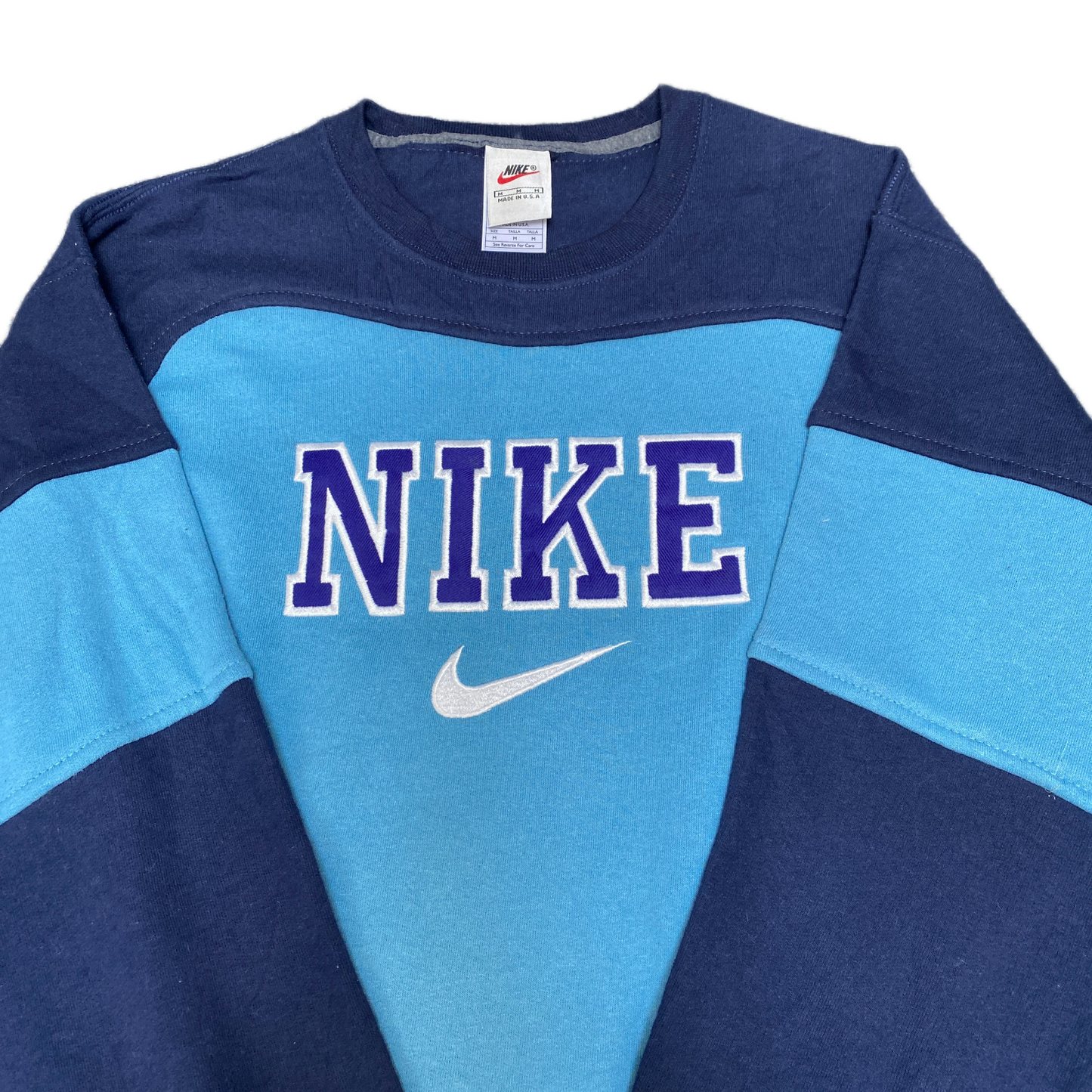 Nike Reworked Sweatshirt Mens M Navy Blue Embroidered Spellout Logo Vintage Y2K