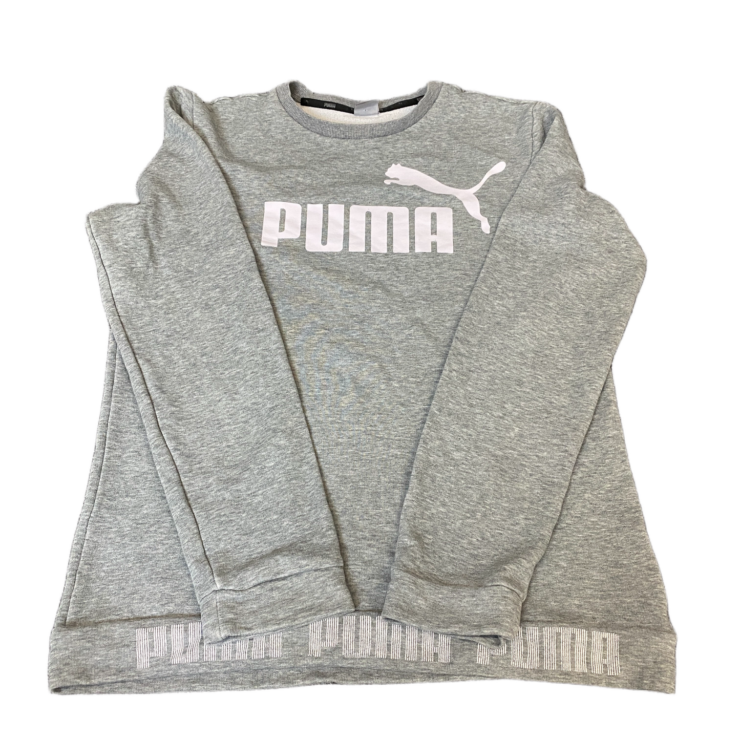 PUMA Sweatshirt Girls Small Grey Heather Spell Out Logo Long Sleeve Pullover