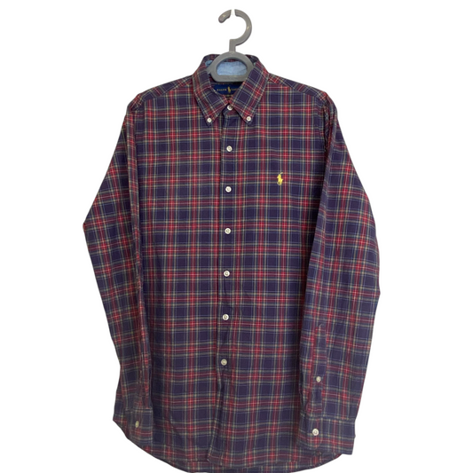 Ralph Lauren Shirt Mens Small Red Plaid Slim Fit Small Yellow Polo Pony Logo