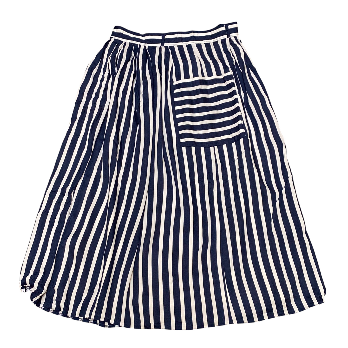 Womens A Line Skirt L White & Blue Striped Pleated Side Zip Knee Length Pocket