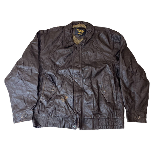 Rumour House Bomber Jacket Mens Large Brown Leather Pockets Snap Inside Zip