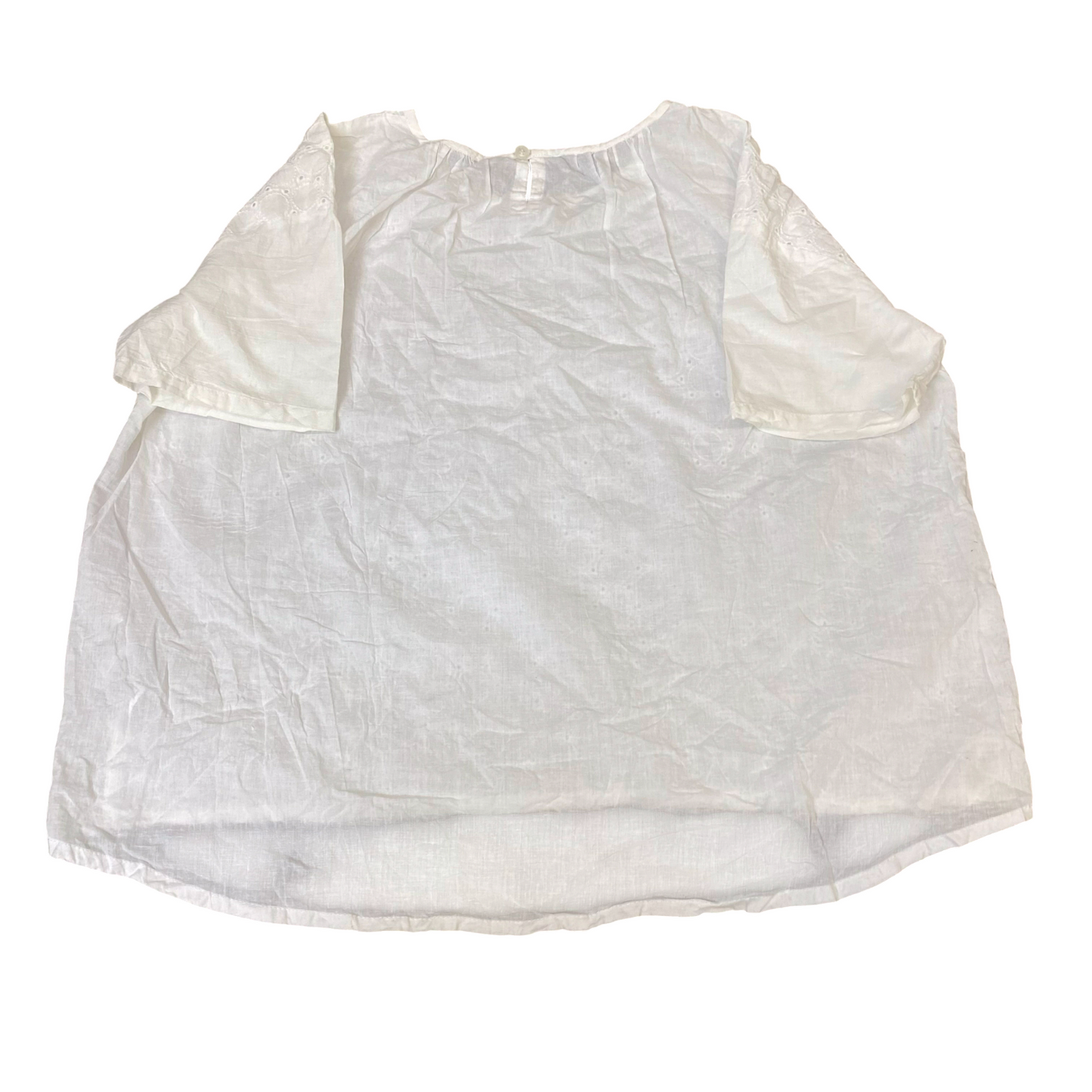 Womens Blouse Top M White Embroidered Eyelet Short Sleeve Round Neck Pullover