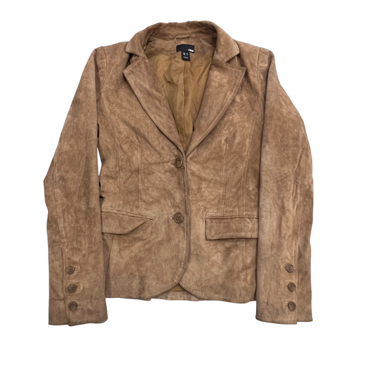 H&M Faux Leather Blazer Jacket Womens Small Brown Notch Lapel Single Breasted
